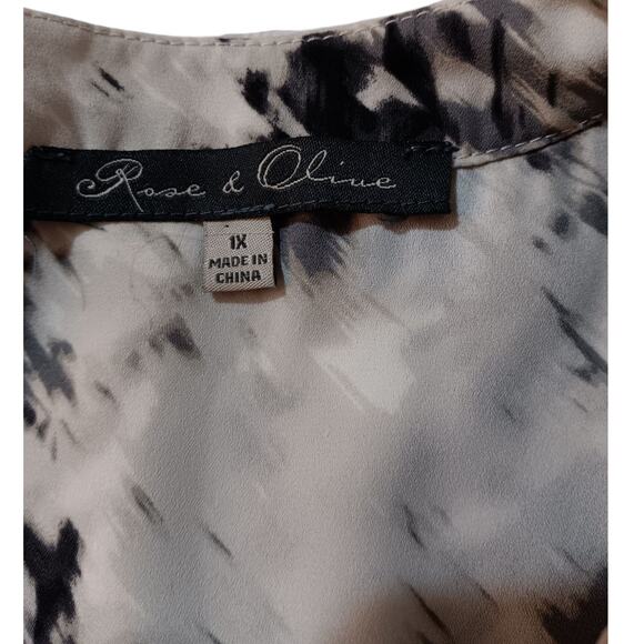 ROSE & OLIVE Long Tunic Top Blouse 1X Artsy Career Office Special Event V-Neck‎ - Picture 5 of 10